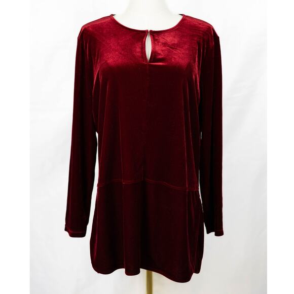 Lauren Ralph Lauren Size L Blouse Long Sleeves Velvet Burgundy - Picture 1 of 7
